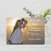 Weddensteller op Sunset Beach Save the Date Kaart (Staand voorkant)