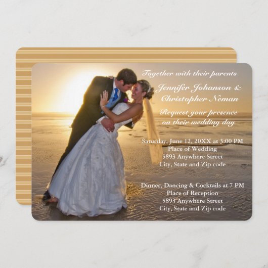 Weddensteller op Sunset Beach Wedding Invitation Kaart (Voorkant / Achterkant)