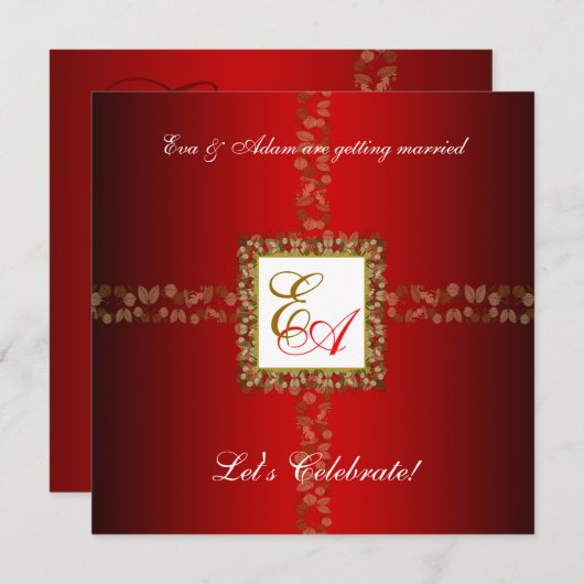 Weddenstellers Shower Uitnodiging Red Gold Leaf (Voorkant / Achterkant)