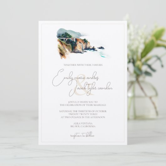 Weddensuitnodiging - Big Sur in Waterverf Kaart (Staand voorkant)