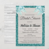 Weddensuitnodiging - Blauwgroen Rustic Bling Kaart (Voorkant / Achterkant)