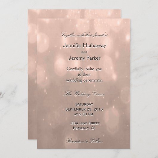 Weddensuitnodiging | Blush Bokeh Kaart (Voorkant / Achterkant)