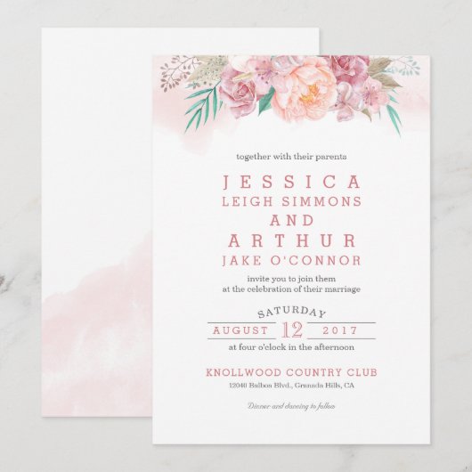 Weddensuitnodiging | Blush en bloei Kaart (Voorkant / Achterkant)