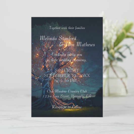 Weddensuitnodiging | Boom met licht Kaart (Staand voorkant)