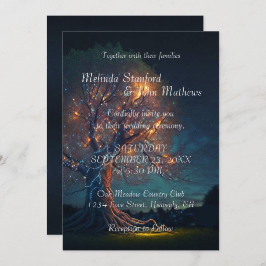Weddensuitnodiging | Boom met licht Kaart (Voorkant / Achterkant)