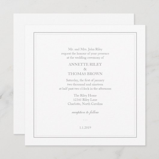 Weddensuitnodiging | Eenvoudig II |wgry Kaart (Voorkant / Achterkant)