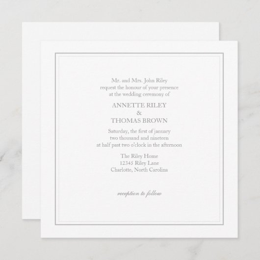 Weddensuitnodiging | Eenvoudig |wgry Kaart (Voorkant / Achterkant)