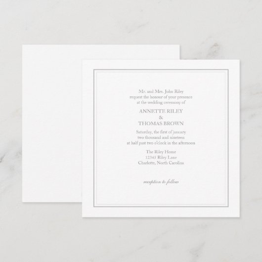 Weddensuitnodiging | Eenvoudig |wgry Kaart (Voorkant / Achterkant)