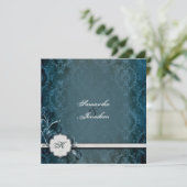 Weddensuitnodiging Elegant  Monogram Damask Kaart (Staand voorkant)