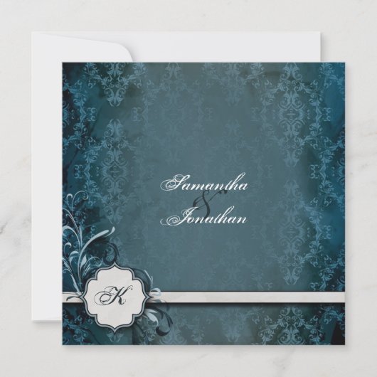 Weddensuitnodiging Elegant  Monogram Damask Kaart (Voorkant)