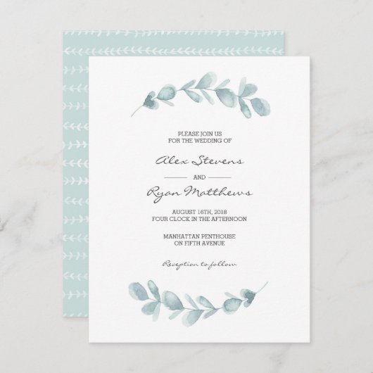 Weddensuitnodiging | Eucalyptustuin waterverf Kaart (Voorkant / Achterkant)