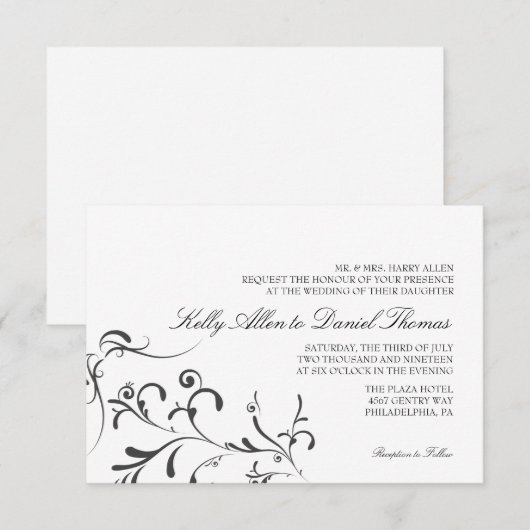 Weddensuitnodiging | Floral Grace |wb Kaart (Voorkant / Achterkant)