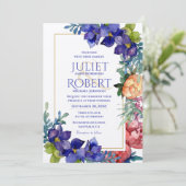 Weddensuitnodiging | Geluk Waterverf Floral Kaart (Staand voorkant)