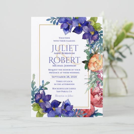 Weddensuitnodiging | Geluk Waterverf Floral Kaart (Staand voorkant)