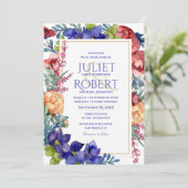 Weddensuitnodiging | Geluk Waterverf Floral Kaart (Staand voorkant)