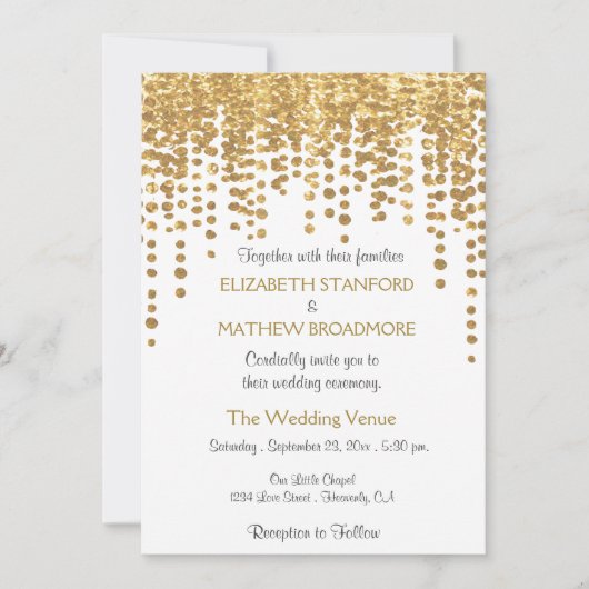 Weddensuitnodiging | Glitter-Confetti (goudglitter Kaart (Voorkant)