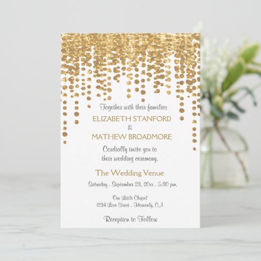 Weddensuitnodiging | Glitter-Confetti (goudglitter Kaart (Staand voorkant)