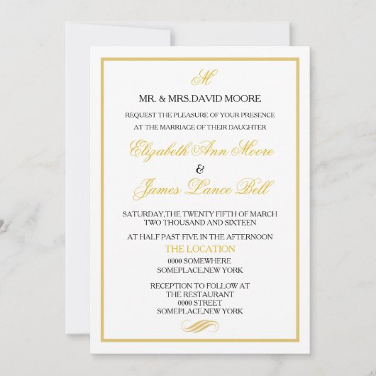 Weddensuitnodiging | Goud wit Kaart (Voorkant)