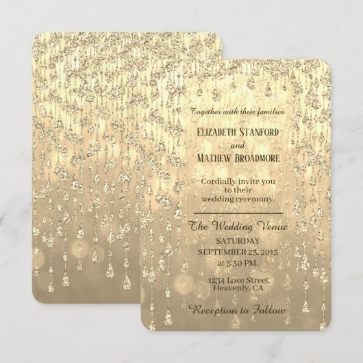 Weddensuitnodiging | Goudkristal Kaart (Voorkant / Achterkant)
