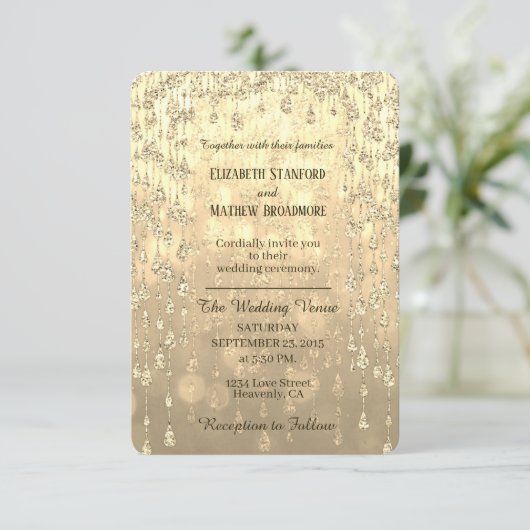 Weddensuitnodiging | Goudkristal Kaart (Staand voorkant)