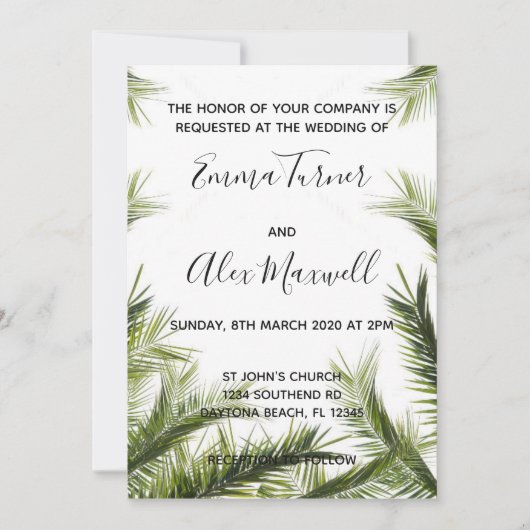 Weddensuitnodiging | Groen tropisch handpalm Kaart (Voorkant)