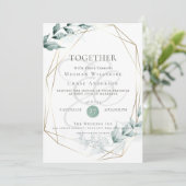 Weddensuitnodiging | Groene botanische grijze Jade Kaart (Staand voorkant)