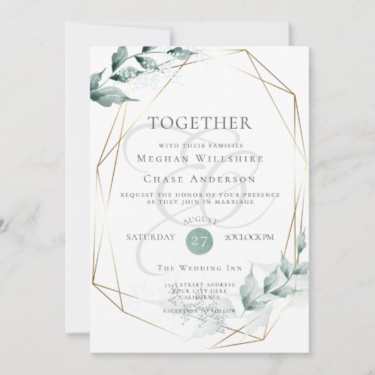 Weddensuitnodiging | Groene botanische grijze Jade Kaart (Voorkant)