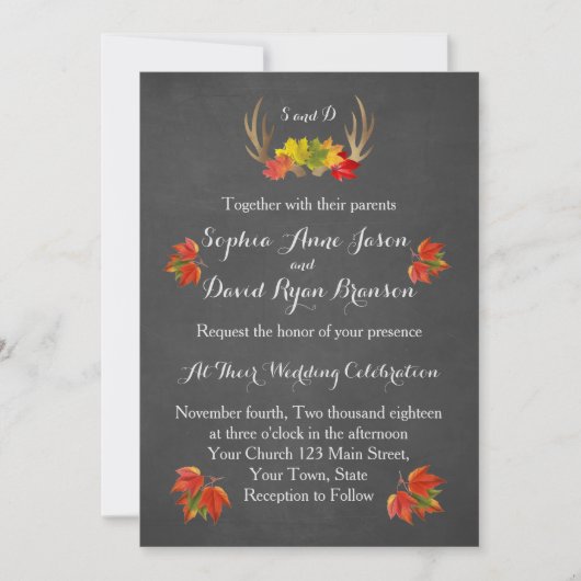 Weddensuitnodiging | Herfst Boho Rustic Antlers Kaart (Voorkant)