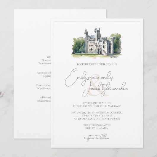 Weddensuitnodiging - Historisch kasteel in Waterve Kaart (Voorkant / Achterkant)