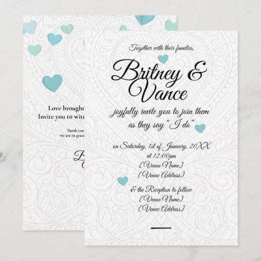 Weddensuitnodiging Kaart (Voorkant / Achterkant)