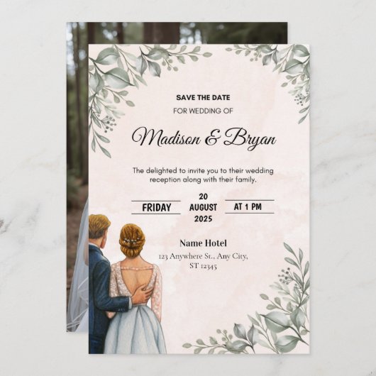 Weddensuitnodiging Kaart (Voorkant / Achterkant)