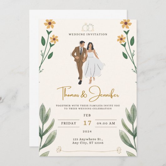 Weddensuitnodiging Kaart (Voorkant / Achterkant)