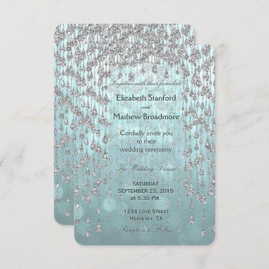 Weddensuitnodiging | Kristalpaleis Blauwgroen Kaart (Voorkant / Achterkant)