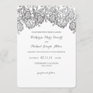 Weddensuitnodiging |  Lace Silver Kaart