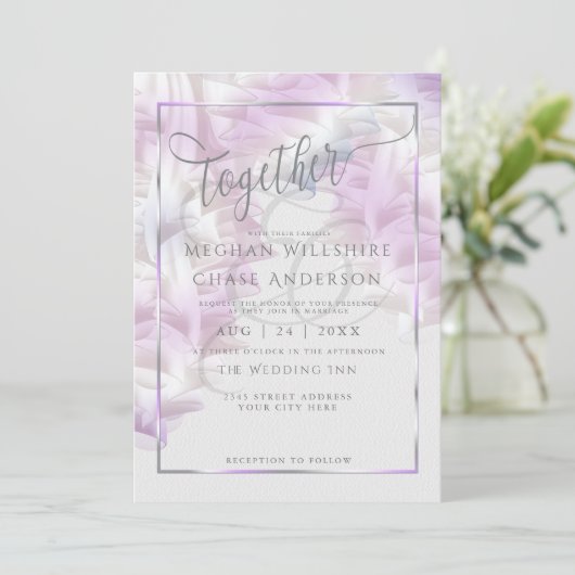 Weddensuitnodiging | Lila Chiffon Ombré Ruffles Kaart (Staand voorkant)