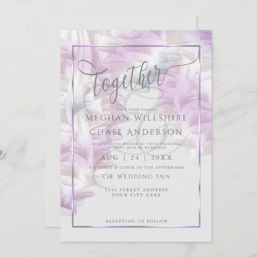 Weddensuitnodiging | Lila Chiffon Ombré Ruffles Kaart (Voorkant / Achterkant)