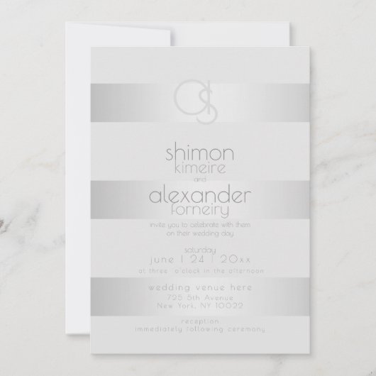 Weddensuitnodiging | Lumineuze zilverstrips Kaart (Voorkant)