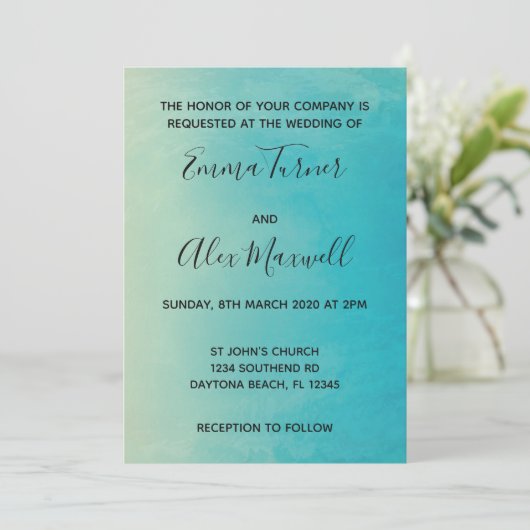 Weddensuitnodiging | Manuscript blauwe Waterverf Kaart (Staand voorkant)