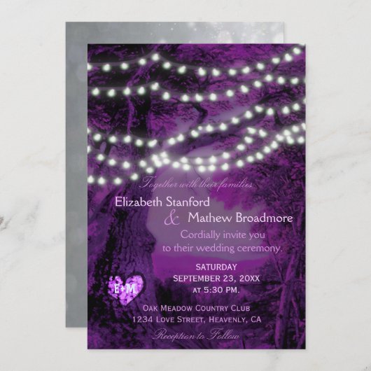 Weddensuitnodiging | Monogram String Lights Kaart (Voorkant / Achterkant)