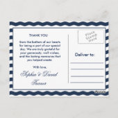 Weddensuitnodiging | Nautical Navy Waves Dank u Briefkaart (Achterkant)