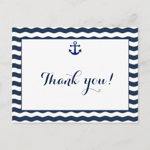 Weddensuitnodiging Nautical Navy Waves Dank u Briefkaart