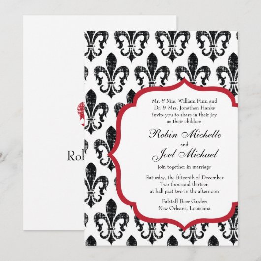 Weddensuitnodiging | New Orleans | Rood Kaart (Voorkant / Achterkant)