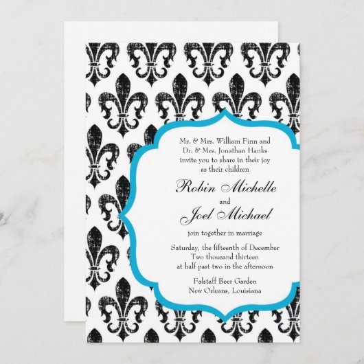 Weddensuitnodiging | New Orleans | Turquoise Kaart (Voorkant / Achterkant)