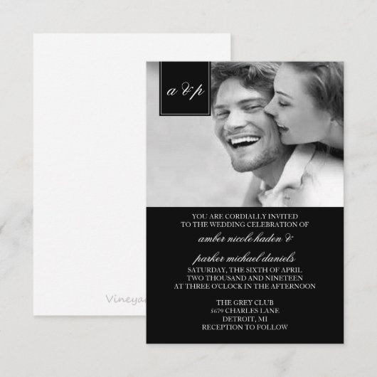 Weddensuitnodiging | Oorspronkelijk Kaart (Voorkant / Achterkant)