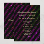 Weddensuitnodiging | Paarse en groene glitter Kaart (Voorkant / Achterkant)