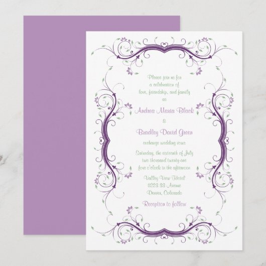 Weddensuitnodiging | Paarse groene boomgaard Kaart (Voorkant / Achterkant)