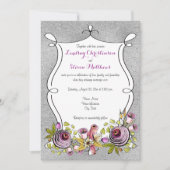 Weddensuitnodiging | Plum, FAUX Silver Foil Floral Kaart (Voorkant)