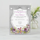 Weddensuitnodiging | Plum, FAUX Silver Foil Floral Kaart (Staand voorkant)