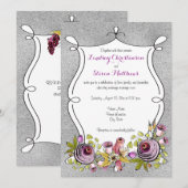 Weddensuitnodiging | Plum, FAUX Silver Foil Floral Kaart (Voorkant / Achterkant)