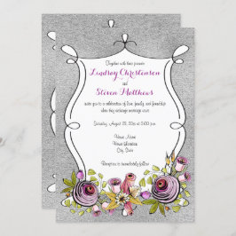 Weddensuitnodiging | Plum, FAUX Silver Foil Floral Kaart